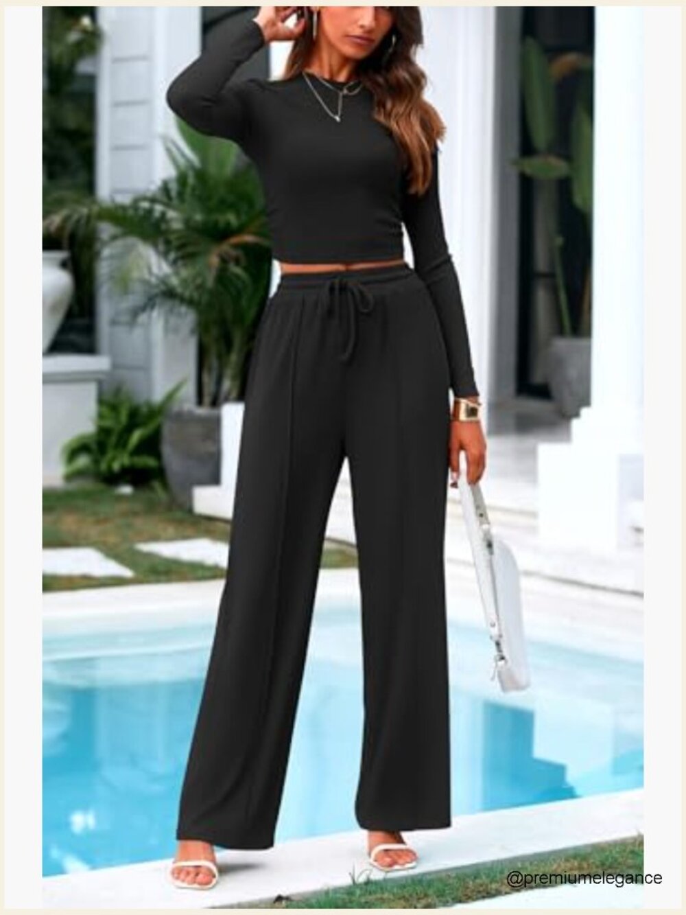 2 Piece Loungewear Set Crop Top Wide Leg Pants Tracksuit - Picture 4 of 7